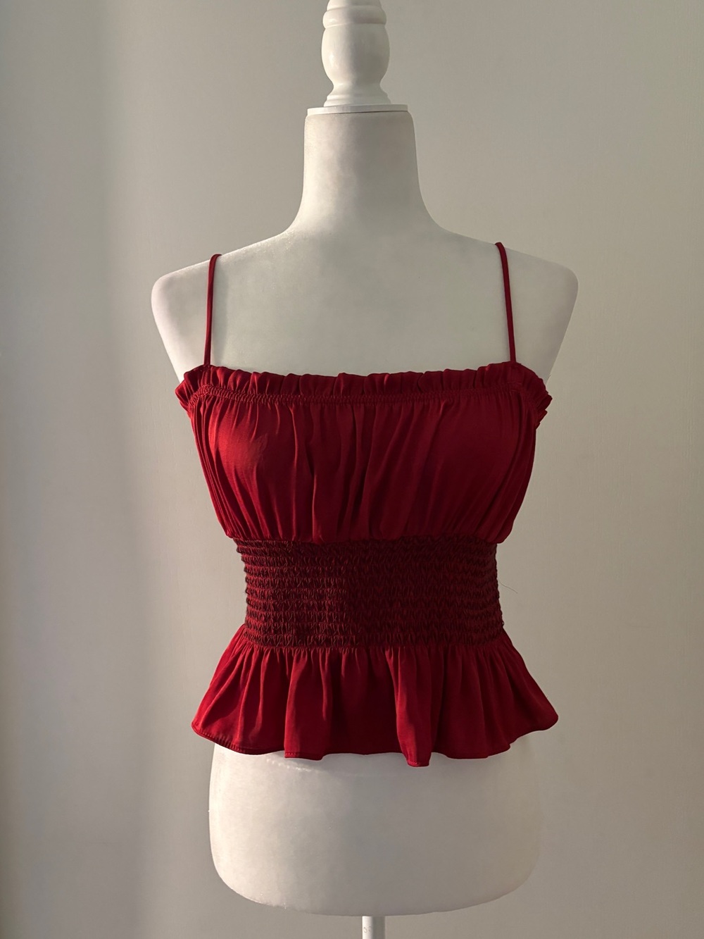 Free People Red Smocked Peplum Cami